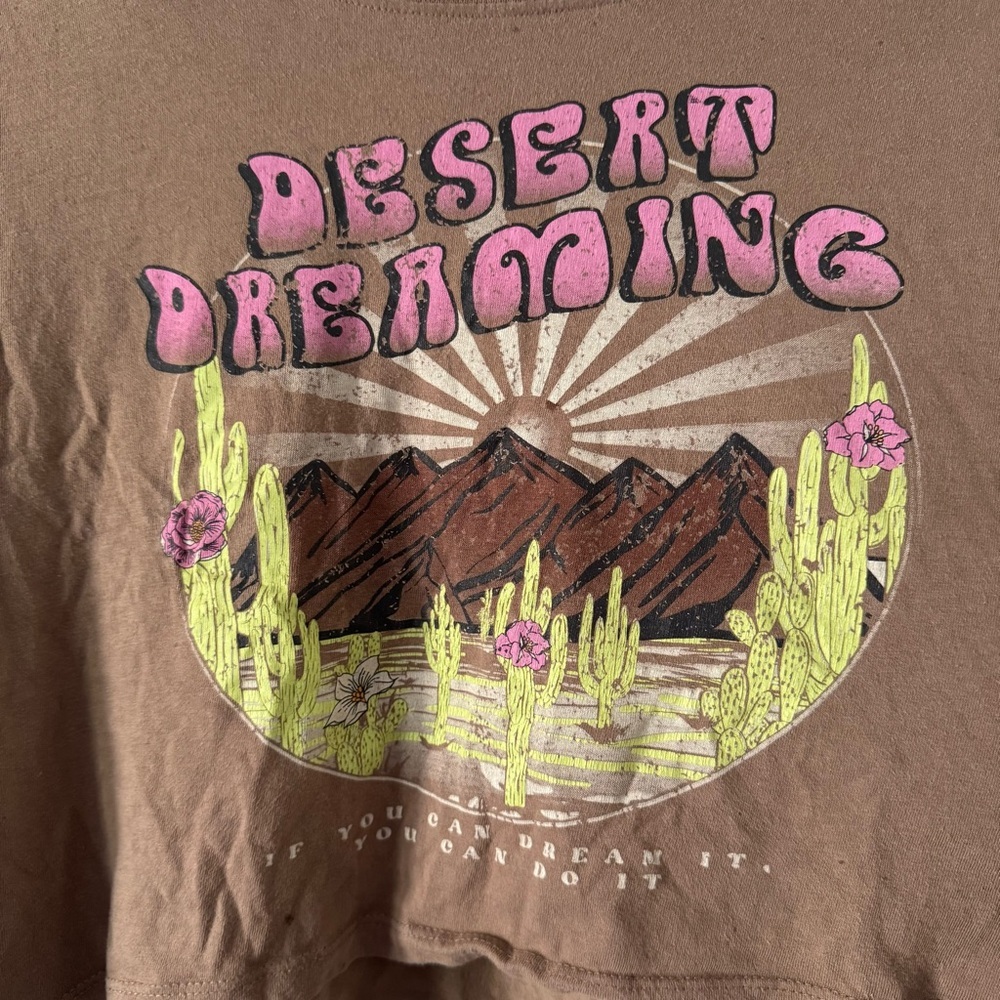 Desert Dreamin Love Peace Lazy Days Cropped Tee Large Boho Wanderlust Western - Picture 3 of 11